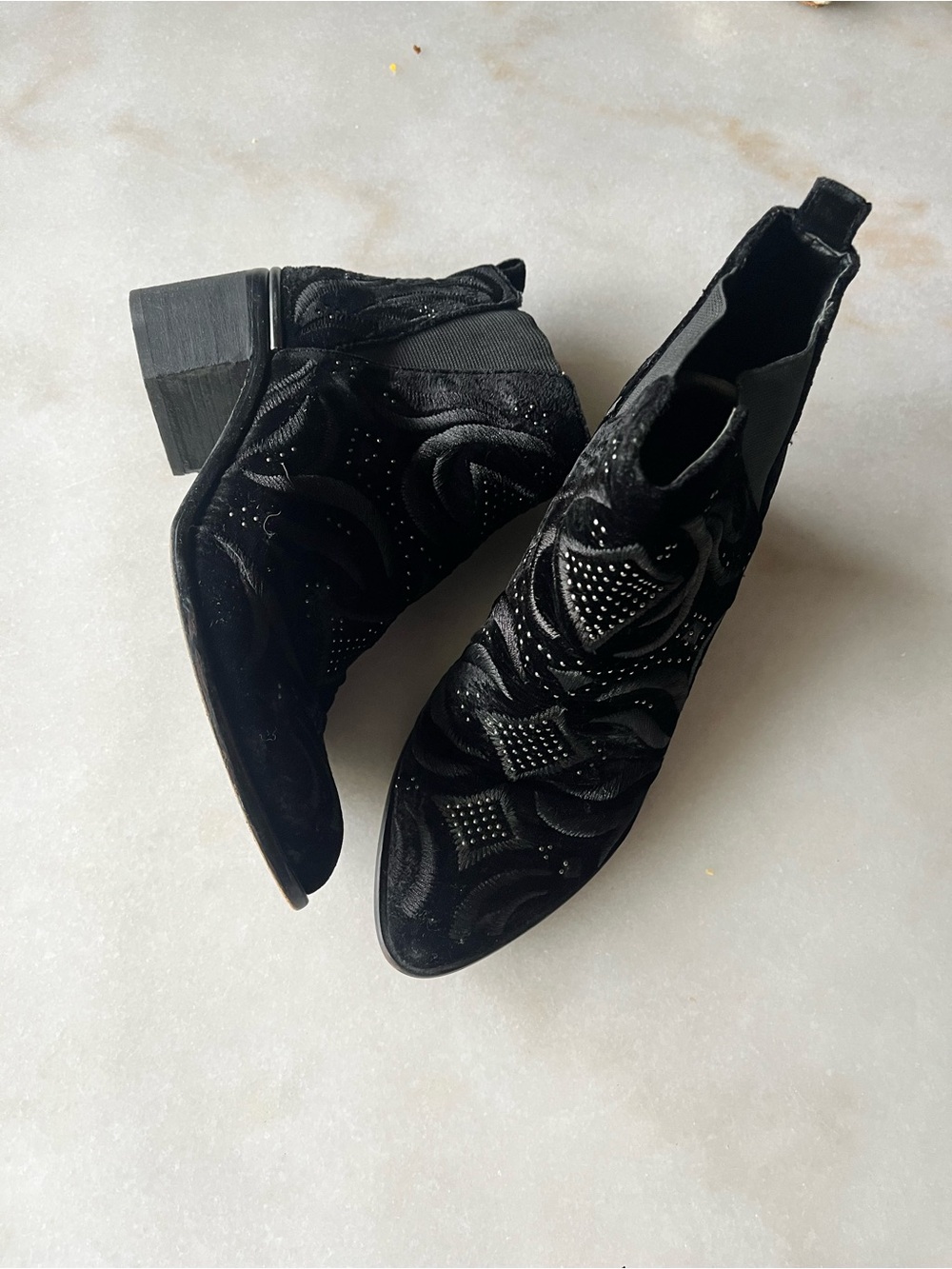 Dolce Vita Black Velvet Studded Ankle Booties